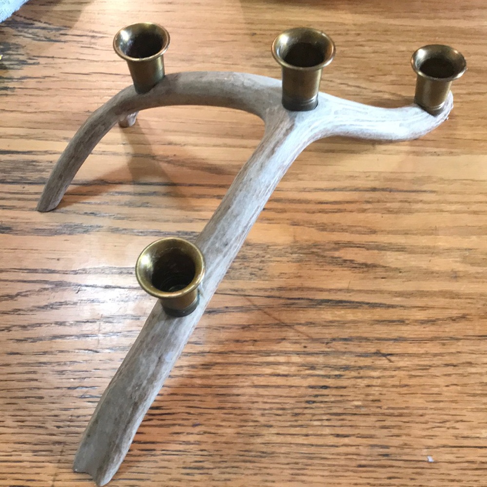Vintage Freeform Antler Brass Candle Holder 14x7”